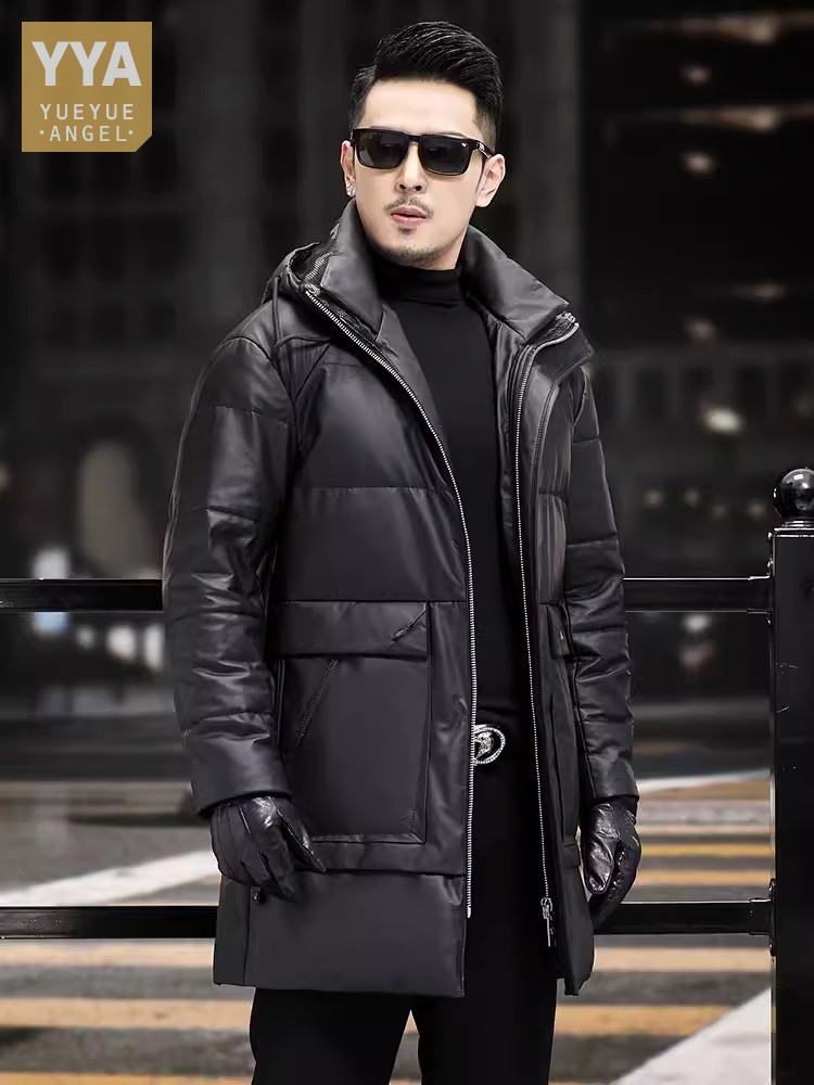 ฤดูหนาว Mens หนา WARM White Go - Leather Work Jacket With Hood บทวิจารณ์และราคา