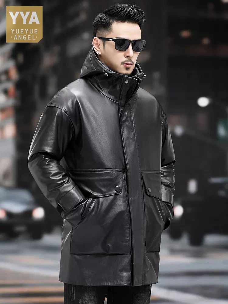 ฤดูหนาว Men Warm Work Down Jac - Leather Work Jacket With Hood บทวิจารณ์และราคา